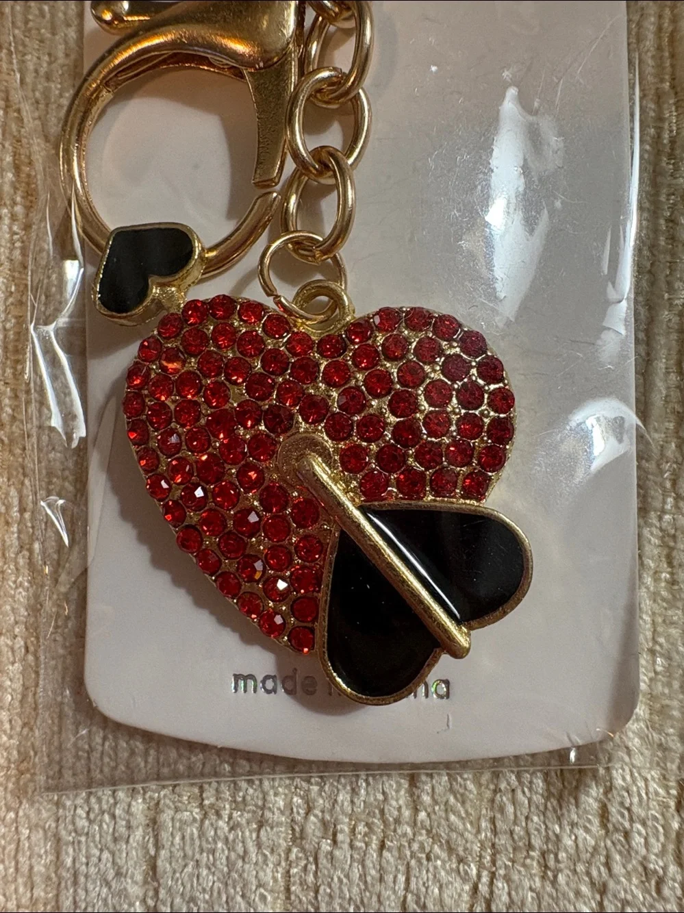 mint Red Heart and Black Accent Keychain